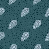 Stylized seamless norway pattern with knight shield silhouettes. Grey history print on dark turquoise background with dots. vector