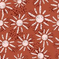 Simple seamless geometric pattern with white sun random print. Orange background with splashes. vector