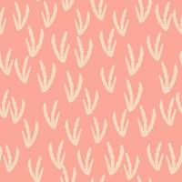 Abstract pink palette seamless pattern in pastel tones with random little seaweed silhouettes ornament. vector