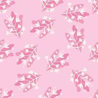 Random branches silhouettes botanic seamless pattern. Floral backdrop in white and pink tones. vector