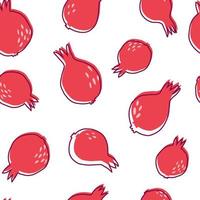 Ripe pomegranate seamless pattern. Doodle fresh organic summer fruit. Design for fabric, textile print, wrapping paper. Vector illustration