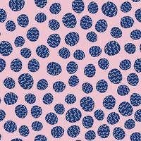 Abstract circle spots seamless pattern. Navy blue geometric ornament on soft pink background. vector