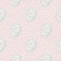 Hand drawn seamless light tones pattern with lotus flower elements. Light pink dotted background. vector