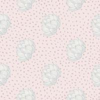 Hand drawn seamless light tones pattern with lotus flower elements. Light pink dotted background. vector