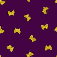 Minimalistic style seamless pattern with simple yellow folk butterfly elements. Purple background. vector