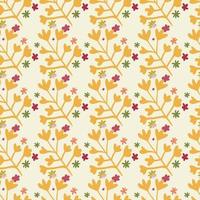 Little orange floral branch silhouettes seamless pattern. Light background with small pink daisy elements. vector