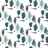 Tree forest seamless isolated pattern. Abstract botanic silhouettes in blue and turuoise colors on white background. vector