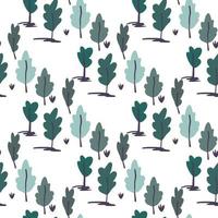 Tree forest seamless isolated pattern. Abstract botanic silhouettes in blue and turuoise colors on white background. vector