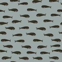 Little cachalot ornament seamless marine pattern. Sea school print with brown fishes on light pastel grey background. vector