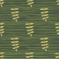 Green branch seamless pattern on stripe background. Vintage floral ornament. Retro botanical backdrop. vector