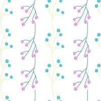 Decorative seamless pattern with doodle purple and blue berries elements. Isolated nature print. White background. vector