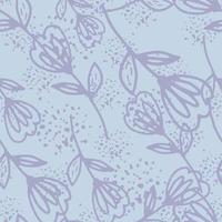 Abstract purple flower seamless pattern in doodle style on blue background. Cute floral endless wallpaper. vector