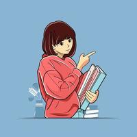 Girl students smile and pointing to empty space vector illustration free download