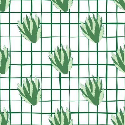 Doodle botanical exotic background. Cactus seamless pattern. Green cacti wallpaper.