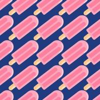 Bright seamless pattern with fruit ice. Navy blue background and diagonal located food elements in pink colors. vector