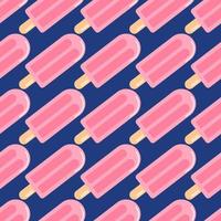 Bright seamless pattern with fruit ice. Navy blue background and diagonal located food elements in pink colors. vector