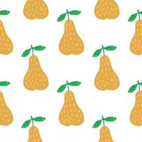 Geometric yellow pears seamless pattern on white background. Sweet fruits wallpaper in doodle style. V vector