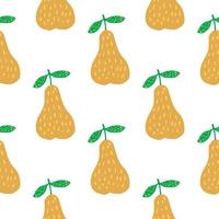 Geometric yellow pears seamless pattern on white background. Sweet fruits wallpaper in doodle style. V vector