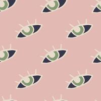 Naive seamless doodle pattern with eye ornament. Light pink background. vector