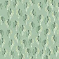 Doodle spring seamless pattern with outline leaves on pastel green background. vector