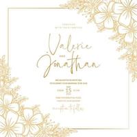 Wedding invitation template with floral outline decoration vector