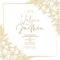 Wedding invitation template with floral outline decoration vector