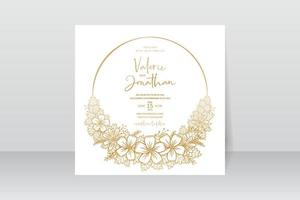 Wedding invitation template with floral outline decoration vector