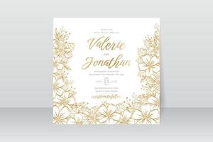 Wedding invitation template with floral outline decoration vector