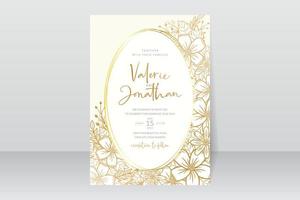 Wedding invitation template with floral outline decoration vector