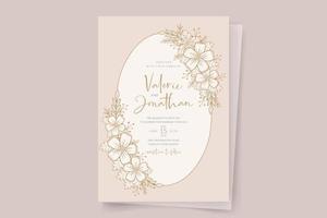 Wedding invitation template with floral outline decoration vector