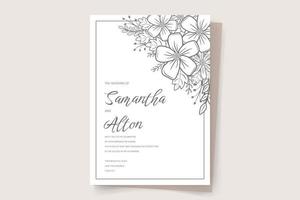 plantilla de invitación de boda con decoración de contorno floral vector