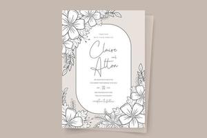 Wedding invitation template with floral outline decoration vector