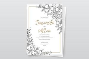 Wedding invitation template with floral outline decoration vector