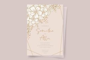 Wedding invitation template with floral outline decoration vector