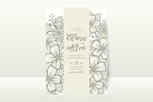 Wedding invitation template with floral outline decoration vector