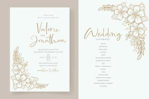 Wedding invitation template with floral outline decoration vector