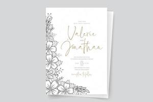 Wedding invitation template with floral outline decoration vector