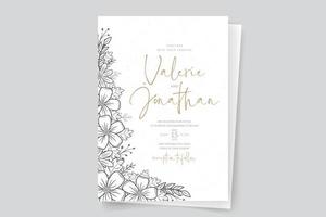 plantilla de invitación de boda con decoración de contorno floral vector