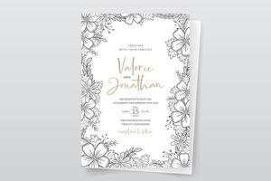 plantilla de invitación de boda con decoración de contorno floral vector