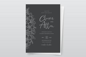 Wedding invitation template with floral outline decoration vector