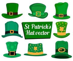 St Patrick day different green hats bundle vector illustration. St Patrick day hat symbol on white background. Hats for St Patrick day.