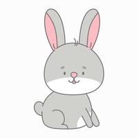 Sitting rabbit vector illustration. Cute animal in flat style. Pastel pink and grey colours. Hare kids childish design. Nursery funny bunny illustration for babies. Wildlife animal character.