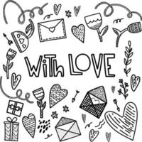 Love concept set of vector elements. Flowers, hearts, letters, mail