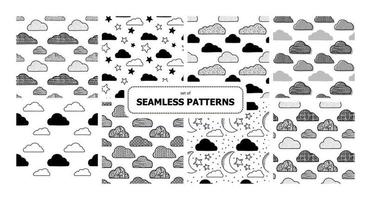 conjunto de antecedentes vectoriales. nube, arco iris, corazón, lluvia, sol, luna, agua, gotas. paquete de patrones sin fisuras de la infancia. para imprimir en papel y tela. vector