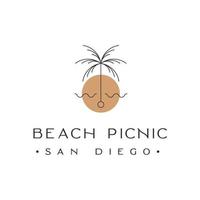 picnic en la playa san diego palmera con inspiración para el diseño del logotipo de la puesta del sol vector