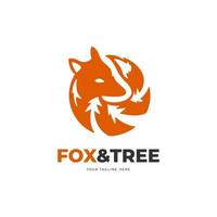 Rounded fox with tree logo for villa or resort vector