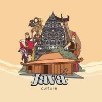 Set Javanese Illustration. Hand drawn Indonesian cultures background vector