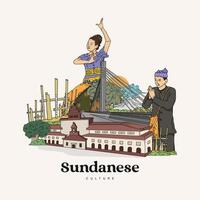 Set Sundanese Illustration. Hand drawn Indonesian cultures background. vector