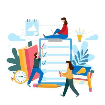 Survey or exam form long paper sheet with answered quiz checklist and success result. vector