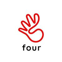 Hand showing four count gesture Logo One line Style vector